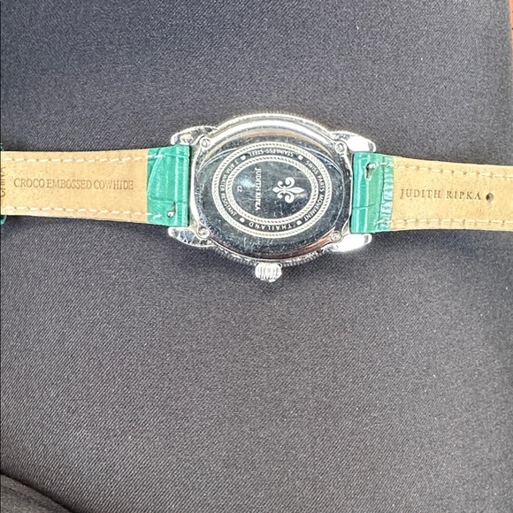 Judith Ripka Silver Crystal Watch with Green Strap main image 5